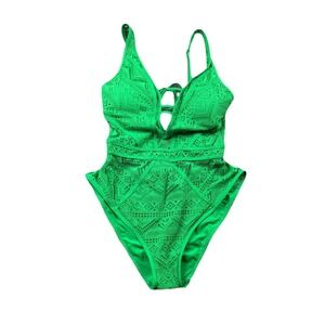 Becca Green Crochet One Piece Swimsuit Large NWT
